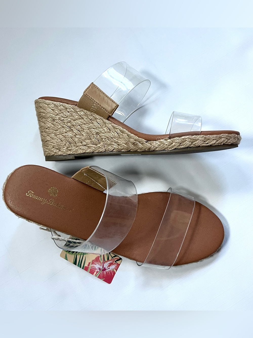 Tommy Bahama Clear Strap Espadrille Wedge Sandals Tan Jute Size 8 New